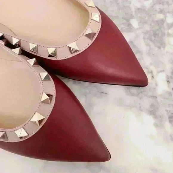 VALENTINO GARAVANI Rockstud Calfskin Leather Pointed Ballet Flats - Picture 15 of 16